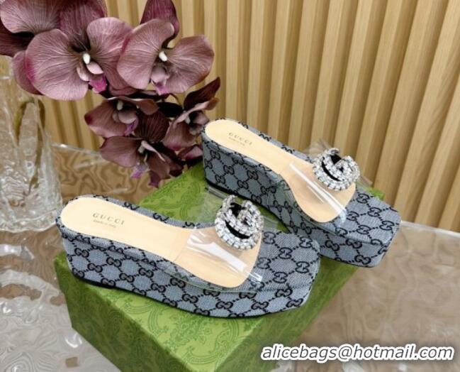 Low Cost Gucci GG Canvas and PVC Platform Slide Sandals 6.5cm Grey 1119067