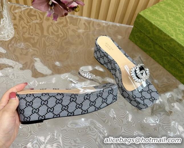 Low Cost Gucci GG Canvas and PVC Platform Slide Sandals 6.5cm Grey 1119067