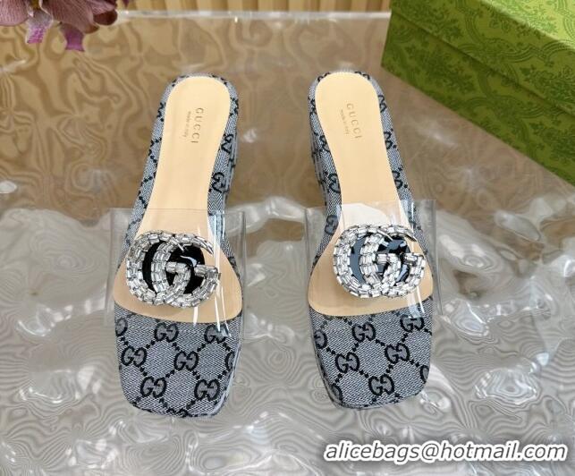 Low Cost Gucci GG Canvas and PVC Platform Slide Sandals 6.5cm Grey 1119067