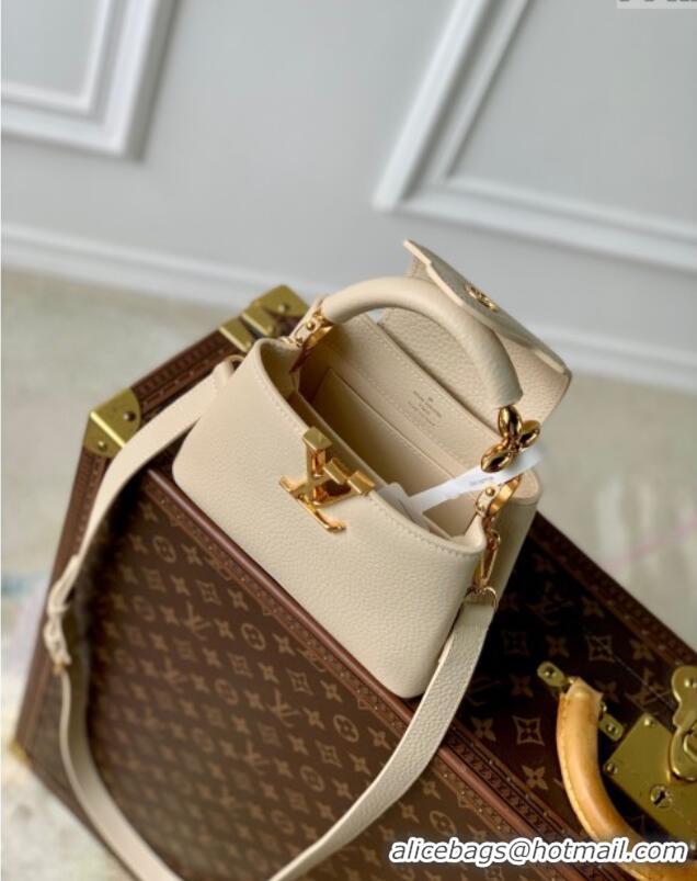 New Fashion Louis Vuitton Capucines Mini Bag in Taurillon Leather M23944 Quartz White 2024