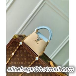 Buy Discount Louis Vuitton Capucines Nano Bag in Taurillon Leather with Lovelock Chain M23952 Beige/Blue 2024