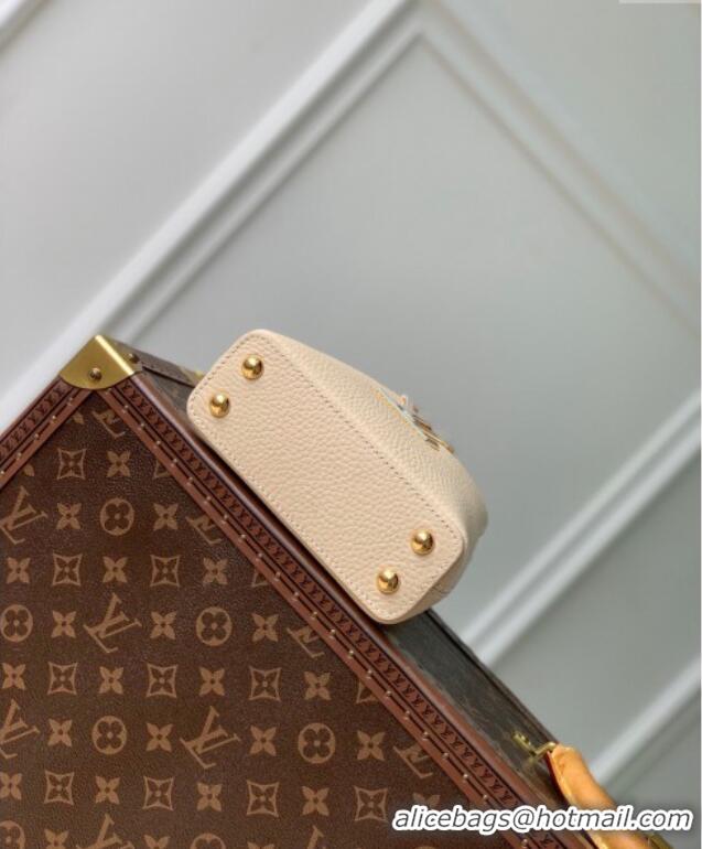 Buy Discount Louis Vuitton Capucines Nano Bag in Taurillon Leather with Lovelock Chain M23952 Beige/Blue 2024