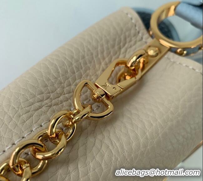 Buy Discount Louis Vuitton Capucines Nano Bag in Taurillon Leather with Lovelock Chain M23952 Beige/Blue 2024