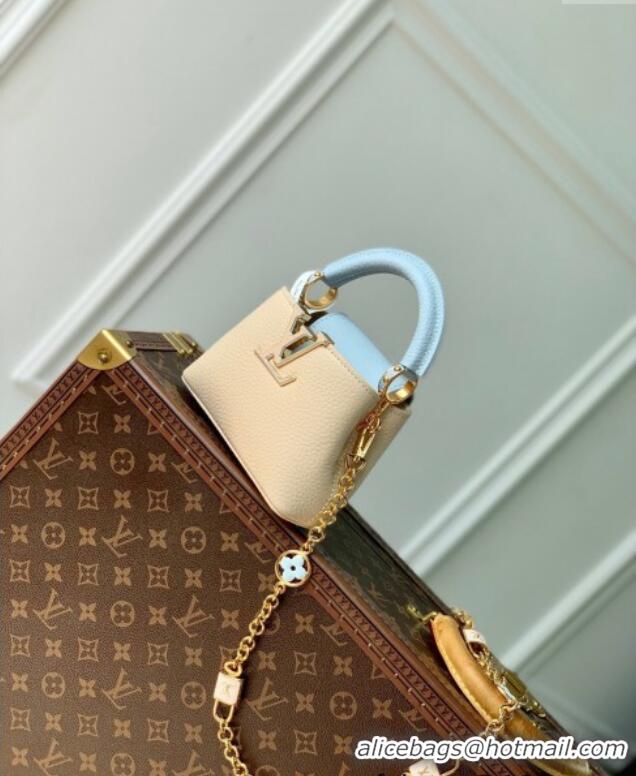 Buy Discount Louis Vuitton Capucines Nano Bag in Taurillon Leather with Lovelock Chain M23952 Beige/Blue 2024