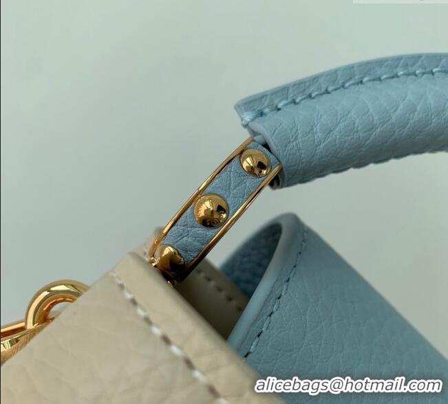 Buy Discount Louis Vuitton Capucines Nano Bag in Taurillon Leather with Lovelock Chain M23952 Beige/Blue 2024