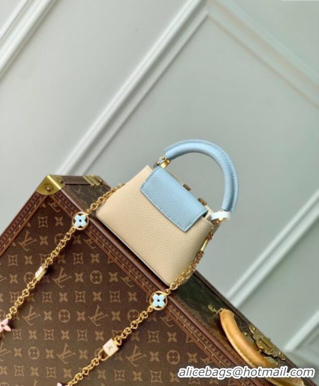 Buy Discount Louis Vuitton Capucines Nano Bag in Taurillon Leather with Lovelock Chain M23952 Beige/Blue 2024