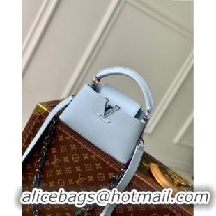 Best Price Louis Vuitton Capucines East-West Mini Bag in Washed Blue Grained calfskin M11422 2024