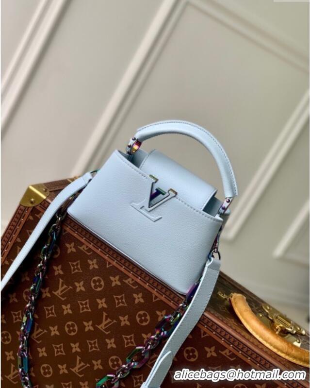 Best Price Louis Vuitton Capucines East-West Mini Bag in Washed Blue Grained calfskin M11422 2024