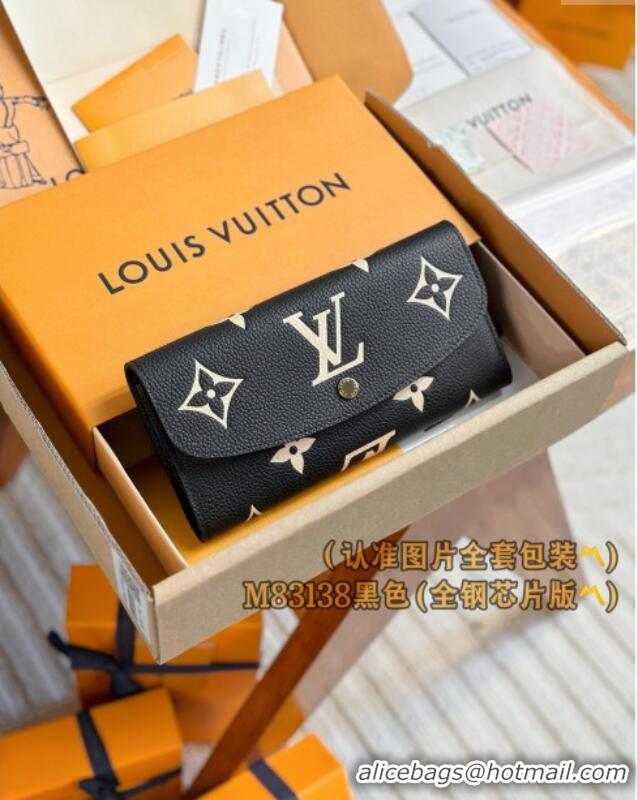 Famous Brand Louis Vuitton Emilie Wallet in Monogram Grained Cowhide Leather M83138 Black 2024