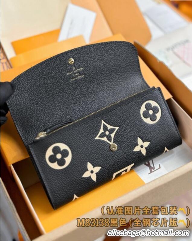 Famous Brand Louis Vuitton Emilie Wallet in Monogram Grained Cowhide Leather M83138 Black 2024