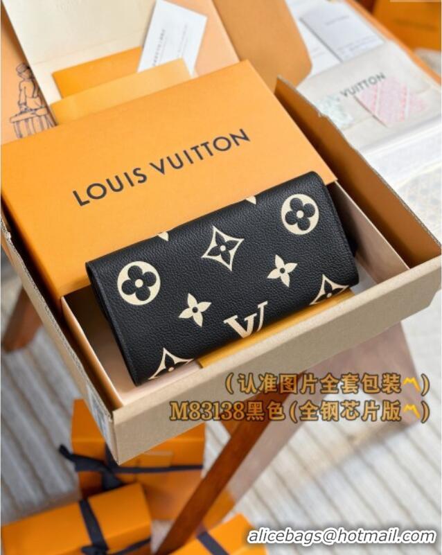 Famous Brand Louis Vuitton Emilie Wallet in Monogram Grained Cowhide Leather M83138 Black 2024