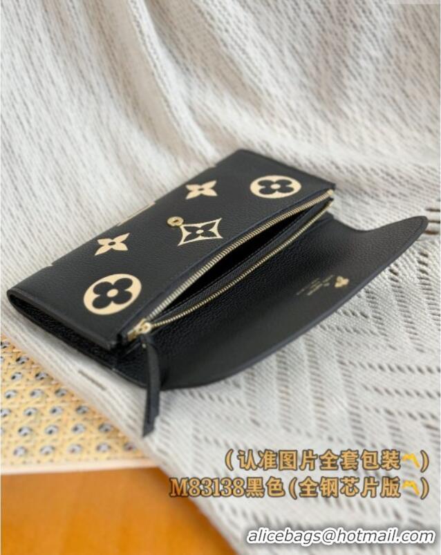 Famous Brand Louis Vuitton Emilie Wallet in Monogram Grained Cowhide Leather M83138 Black 2024