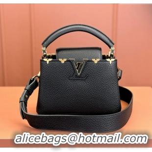 Famous Brand Louis Vuitton Capucines Mini Bag in Taurillon Leather M56669 Black 2024