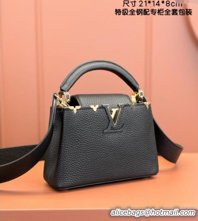 Famous Brand Louis Vuitton Capucines Mini Bag in Taurillon Leather M56669 Black 2024