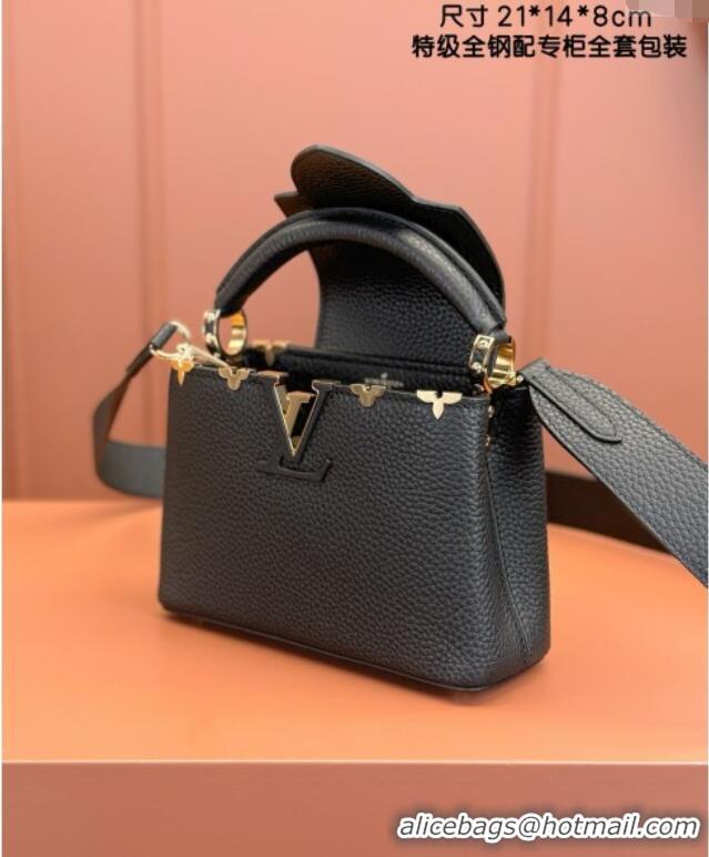 Famous Brand Louis Vuitton Capucines Mini Bag in Taurillon Leather M56669 Black 2024