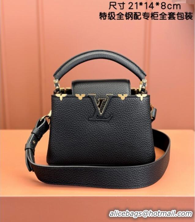 Famous Brand Louis Vuitton Capucines Mini Bag in Taurillon Leather M56669 Black 2024