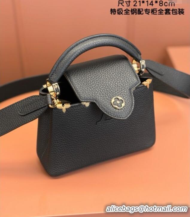 Famous Brand Louis Vuitton Capucines Mini Bag in Taurillon Leather M56669 Black 2024