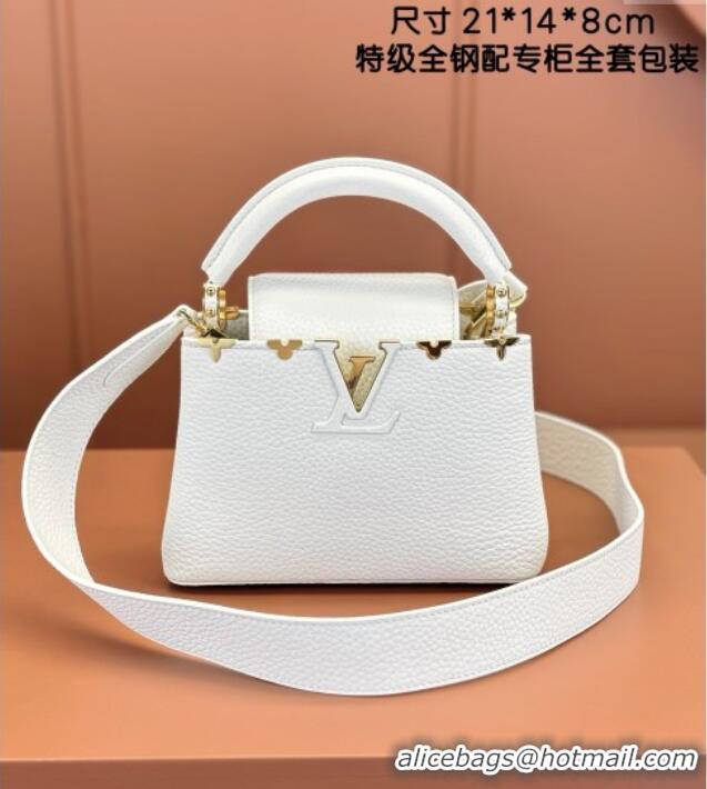 Well Crafted Louis Vuitton Capucines Mini Bag in Taurillon Leather M56669 White 2024