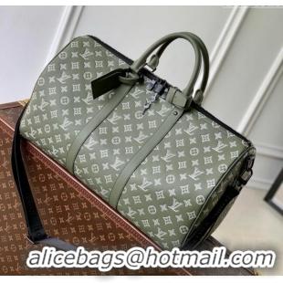 Luxurious Louis Vuitton Keepall Bandouliere 50 Bag in Olive Green Monogram Shadow Embossed Calf Leather M12504 2025