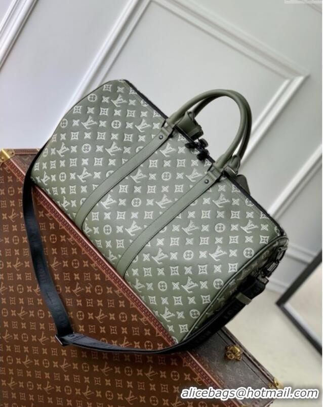 Luxurious Louis Vuitton Keepall Bandouliere 50 Bag in Olive Green Monogram Shadow Embossed Calf Leather M12504 2025