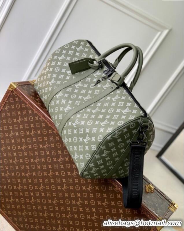 Luxurious Louis Vuitton Keepall Bandouliere 50 Bag in Olive Green Monogram Shadow Embossed Calf Leather M12504 2025