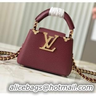 Reasonable Price Louis Vuitton Capucines Nano Bag with Strass Hardware in Burgundy Taurillon Leather M24583 2025