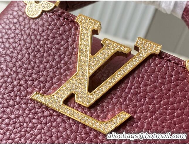 Reasonable Price Louis Vuitton Capucines Nano Bag with Strass Hardware in Burgundy Taurillon Leather M24583 2025