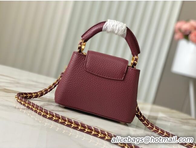 Reasonable Price Louis Vuitton Capucines Nano Bag with Strass Hardware in Burgundy Taurillon Leather M24583 2025