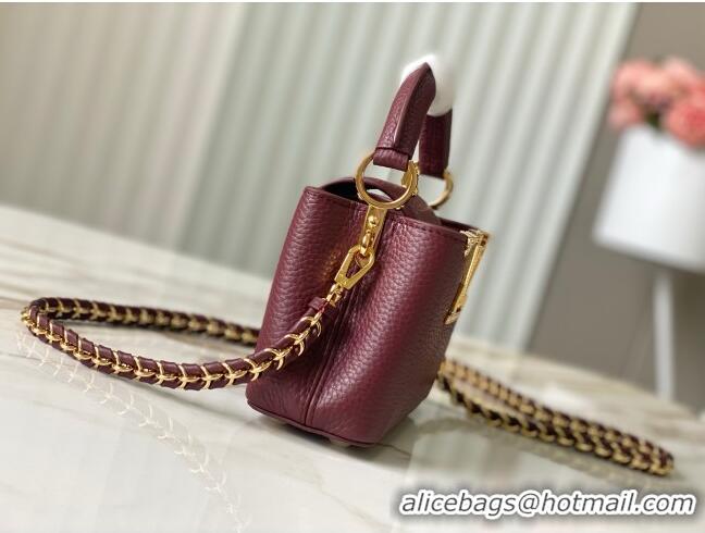 Reasonable Price Louis Vuitton Capucines Nano Bag with Strass Hardware in Burgundy Taurillon Leather M24583 2025