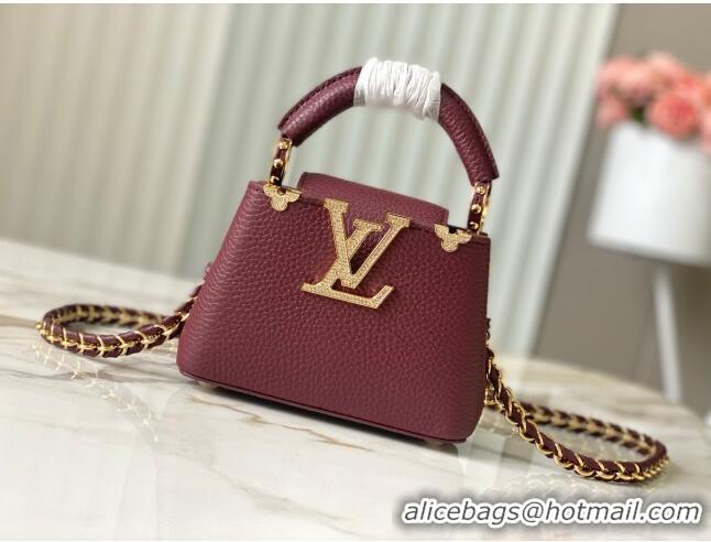 Reasonable Price Louis Vuitton Capucines Nano Bag with Strass Hardware in Burgundy Taurillon Leather M24583 2025