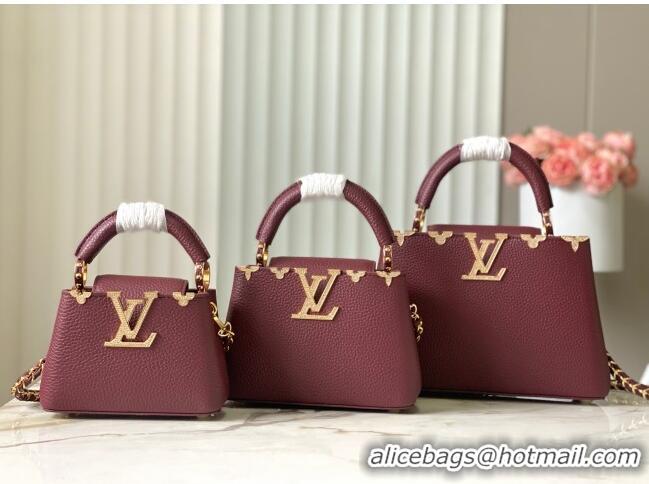 Reasonable Price Louis Vuitton Capucines Nano Bag with Strass Hardware in Burgundy Taurillon Leather M24583 2025