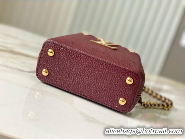 Reasonable Price Louis Vuitton Capucines Nano Bag with Strass Hardware in Burgundy Taurillon Leather M24583 2025