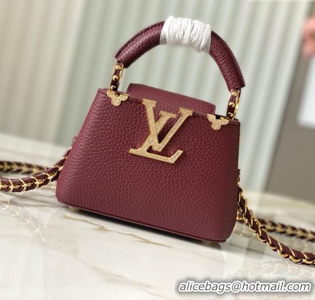 Reasonable Price Louis Vuitton Capucines Nano Bag with Strass Hardware in Burgundy Taurillon Leather M24583 2025