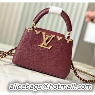 Top Grade Louis Vuitton Capucines Mini Bag with Strass Hardware in Burgundy Taurillon Leather M24583 2025