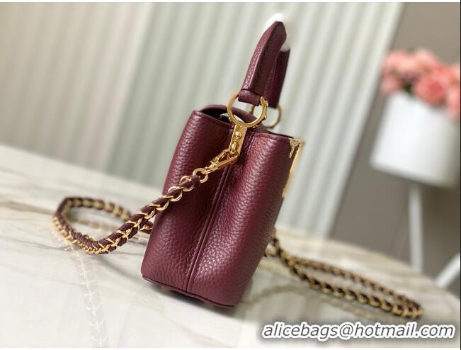 Top Grade Louis Vuitton Capucines Mini Bag with Strass Hardware in Burgundy Taurillon Leather M24583 2025