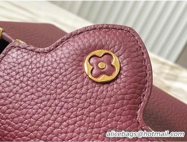 Top Grade Louis Vuitton Capucines Mini Bag with Strass Hardware in Burgundy Taurillon Leather M24583 2025