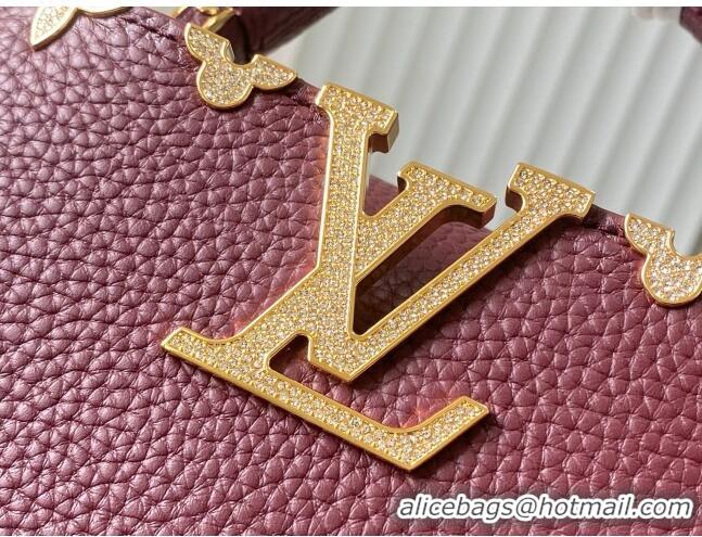 Top Grade Louis Vuitton Capucines Mini Bag with Strass Hardware in Burgundy Taurillon Leather M24583 2025