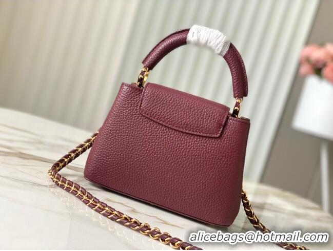 Top Grade Louis Vuitton Capucines Mini Bag with Strass Hardware in Burgundy Taurillon Leather M24583 2025