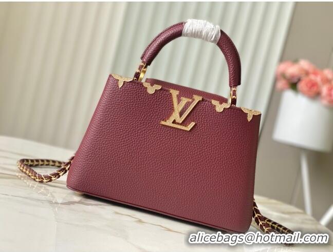 Top Design Louis Vuitton Capucines BB Bag with Strass Hardware in Burgundy Taurillon Leather M24583 2025