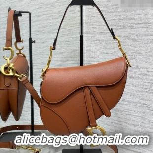 Top Design Dior Medium Saddle Bag with Strap in Grained Calfskin 1038 Caramel 2025