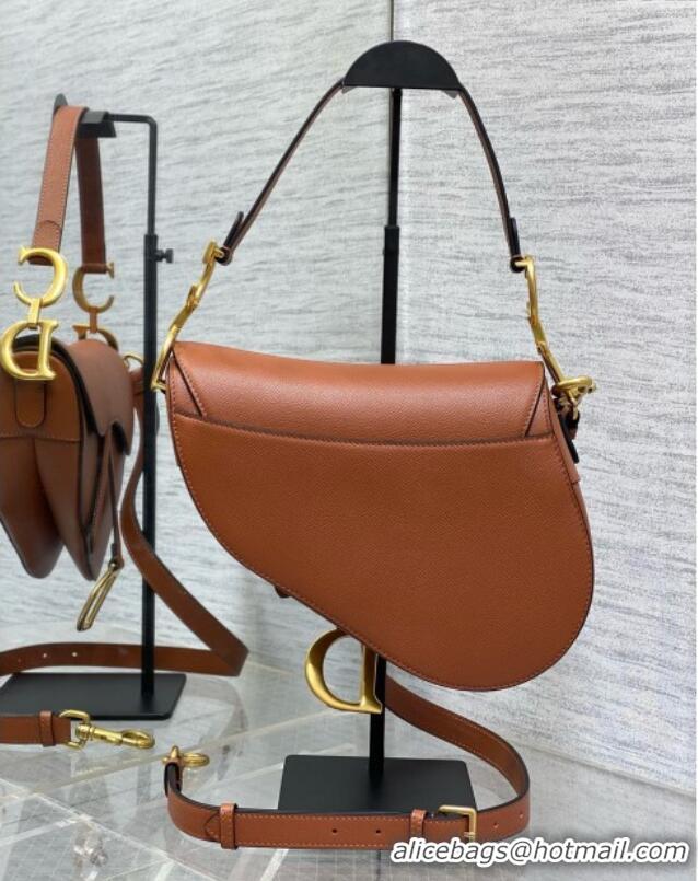 Top Design Dior Medium Saddle Bag with Strap in Grained Calfskin 1038 Caramel 2025