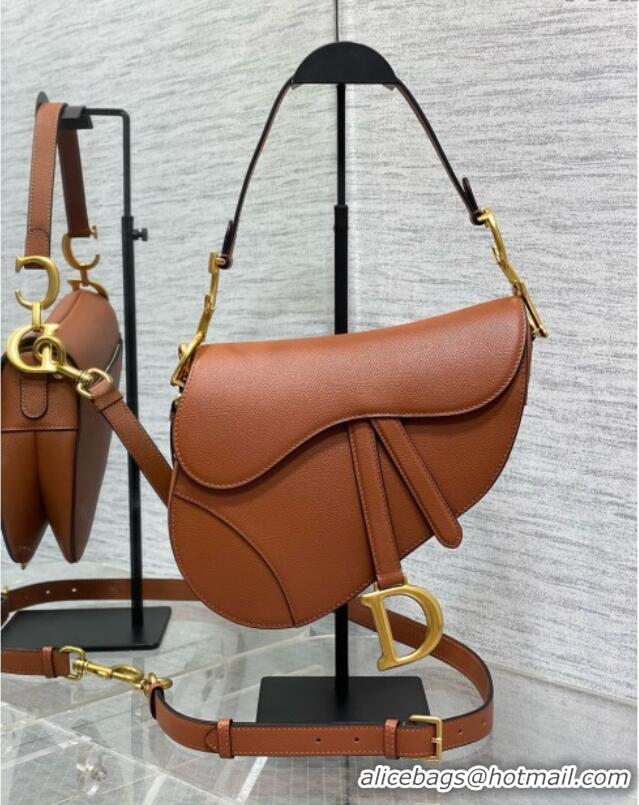 Top Design Dior Medium Saddle Bag with Strap in Grained Calfskin 1038 Caramel 2025