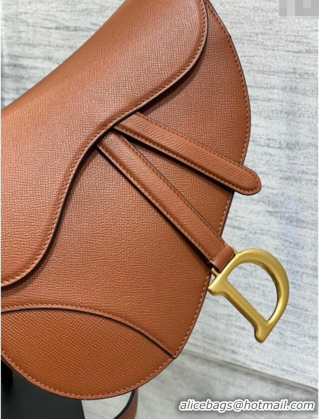 Top Design Dior Medium Saddle Bag with Strap in Grained Calfskin 1038 Caramel 2025