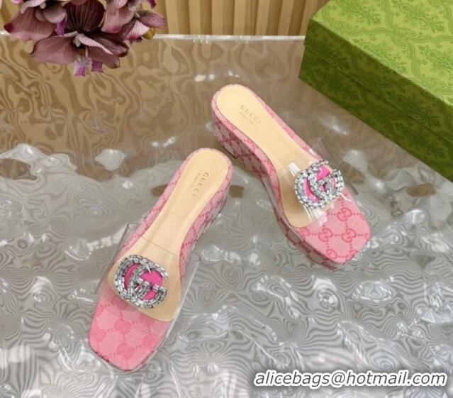 Grade Quality Gucci GG Canvas and PVC Platform Slide Sandals 6.5cm Pink 1119068