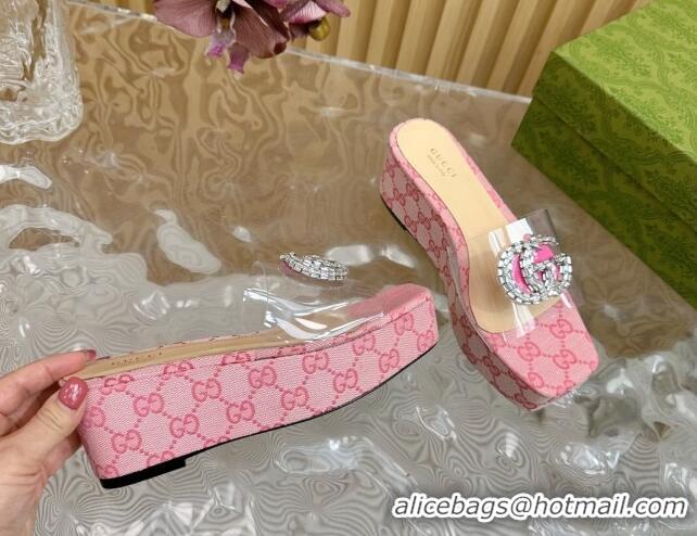 Grade Quality Gucci GG Canvas and PVC Platform Slide Sandals 6.5cm Pink 1119068