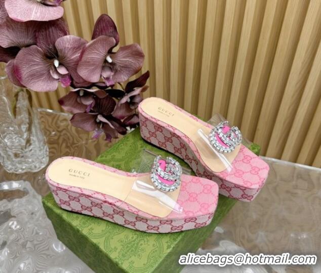 Grade Quality Gucci GG Canvas and PVC Platform Slide Sandals 6.5cm Pink 1119068