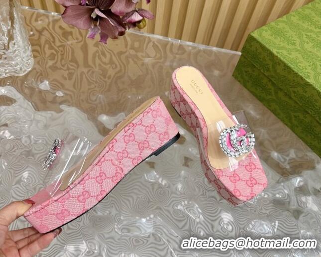 Grade Quality Gucci GG Canvas and PVC Platform Slide Sandals 6.5cm Pink 1119068