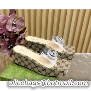 Purchase Gucci GG Canvas and PVC Platform Slide Sandals 6.5cm Beige 1119069