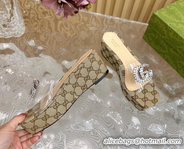 Purchase Gucci GG Canvas and PVC Platform Slide Sandals 6.5cm Beige 1119069