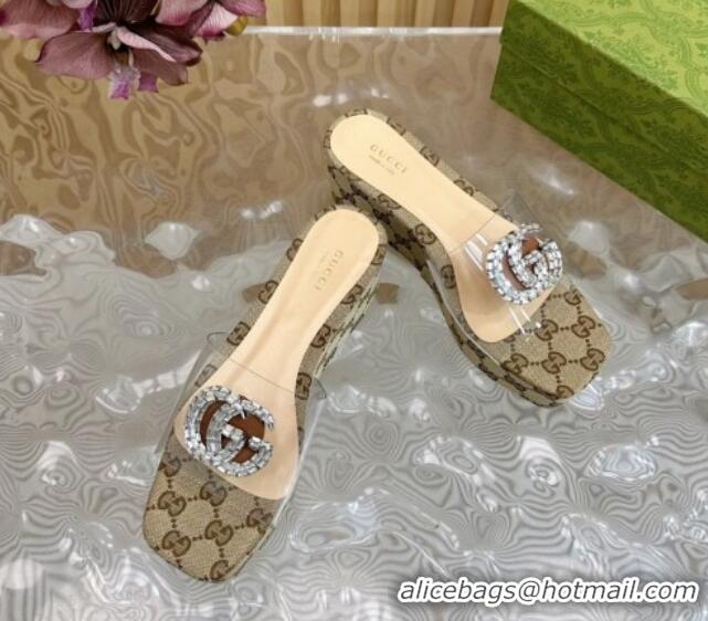 Purchase Gucci GG Canvas and PVC Platform Slide Sandals 6.5cm Beige 1119069